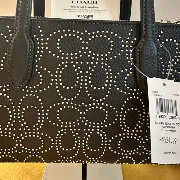 NWT Coach Nina Small Tote Bag With Signature Rivets CX266 Silver Black Studded - Picture 6 of 16
